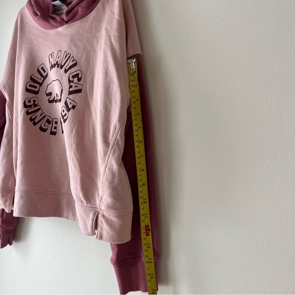 🌼 5/$25 Old Navy Pink Colorblock Bear Hoodie Kids L 10–12 Pullover Sweatshirt - Picture 7 of 11